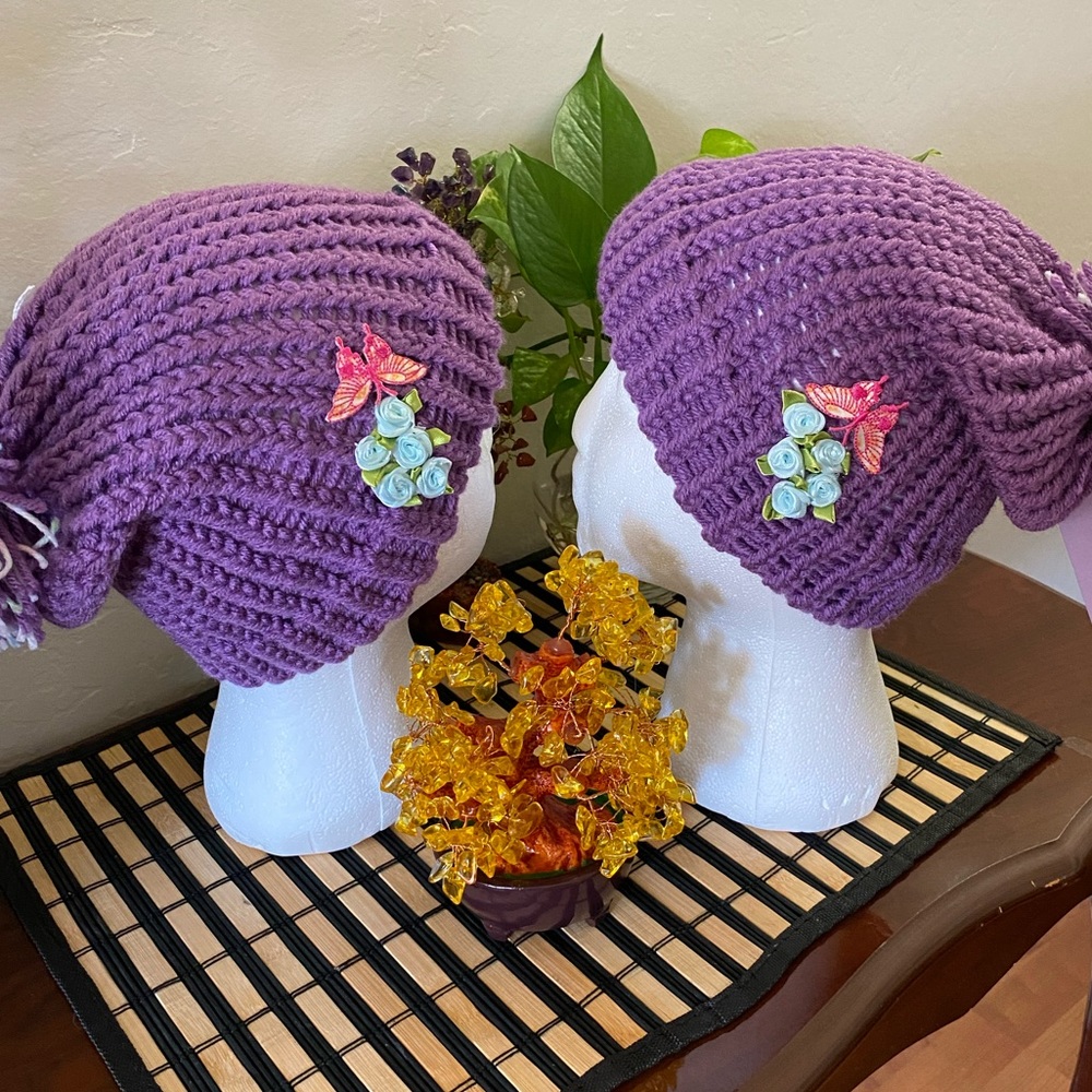 💜Twin Hand Made Purple Beanies💜